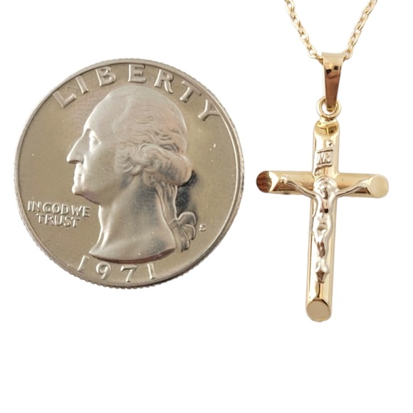 14K Yellow God Crucifix Pendant Necklace #16878 - Picture 5 of 7